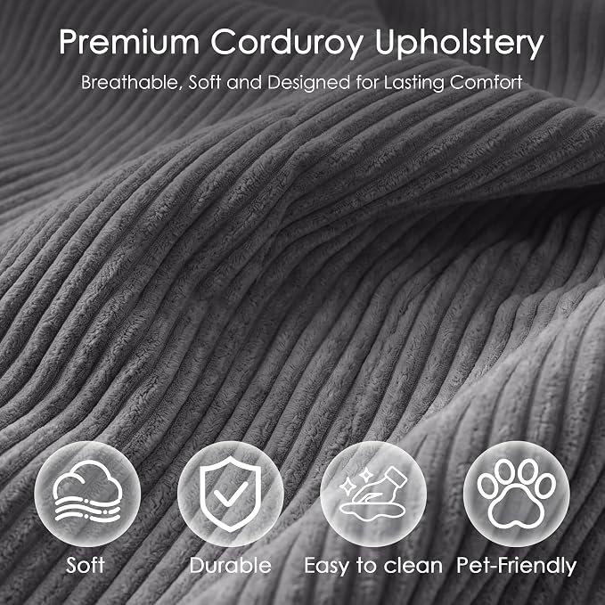 65'' Sleeper Sofa Bed, Pull Out Couch with 360° Swivel Side Table | USB Port | Cup Holder | Adjustable Backrest, Loveseat Corduroy Fabric for Living Room, Apartment, Office (Darkgray)