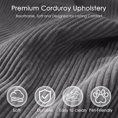 65'' Sleeper Sofa Bed, Pull Out Couch with 360° Swivel Side Table | USB Port | Cup Holder | Adjustable Backrest, Loveseat Corduroy Fabric for Living Room, Apartment, Office (Darkgray)