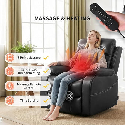 EONIX Power Zero Wall Hugger Power Recliner Chair for Small Space RV Living Room,Power Recliner with Massage and Heat, USB & USB-C Charging Ports, SXXY003992, Black