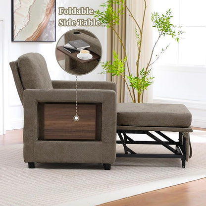3 in 1 Folding Convertible Sleeper Sofa Bed Pull Out Couch with Side Pockets USB Port Side Table Single Sofa Bed with Adjustable Backrest for Living Room Bedroom 66" Darkbrown 1 SEAT
