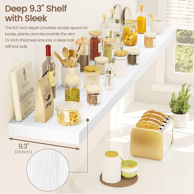 Vivelove White Floating Shelves 48 Inches Long, Wall Display Shelves with Invisible Brackets, for Bathroom Living Room Kitchen Bedroom Office Farmhouse Home Decor, 48x9.3X 1.5 - Set of 1, White