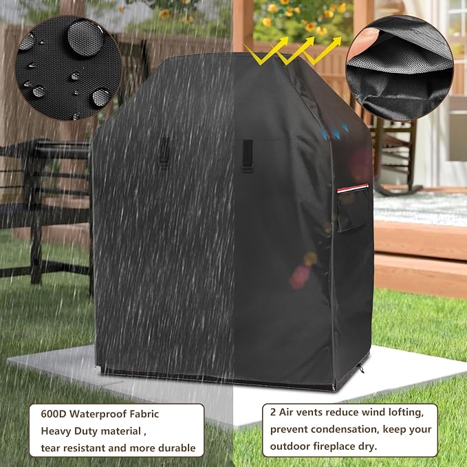 Outdoor Fireplace Cover,Heavy Duty 600D Waterproof Cover for 42inch Tall Patio Wood Burning Fireplaces,42" L x 24" W x 48" H, Black