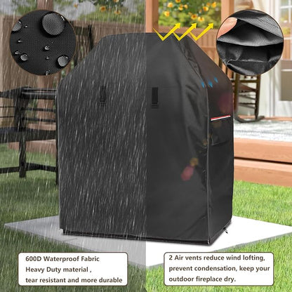 Outdoor Fireplace Cover,Heavy Duty 600D Waterproof Cover for 42inch Tall Patio Wood Burning Fireplaces,42" L x 24" W x 48" H, Black