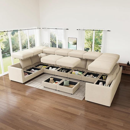HONBAY Modular Sectional Sofa Sleeper Couch with Storage Modular Couch Convertible Couches for Living Room - Beige