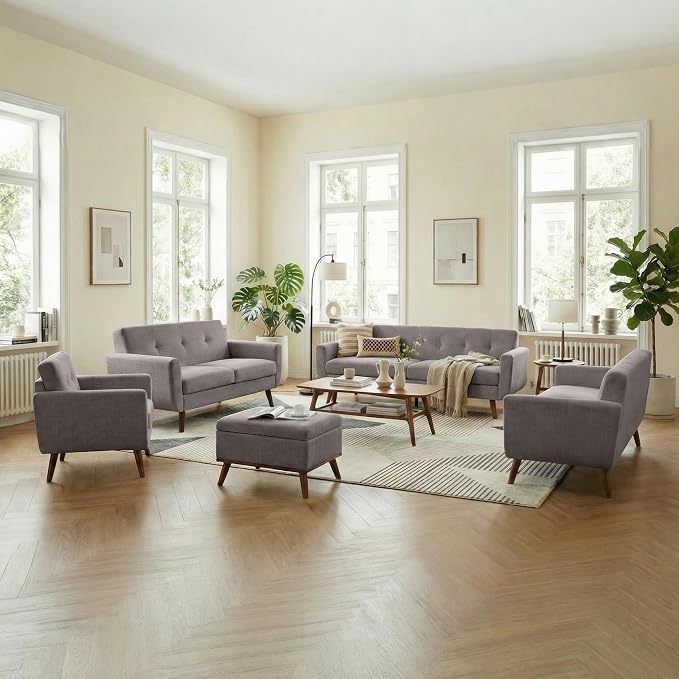 Tbfit 56" W Loveseat Sofa, Mid Century Modern Decor Love Seat Couches for Living Room, Button Tufted Upholstered Small Couch for Bedroom, Solid and Easy to Install Love Seats Furniture, Grey