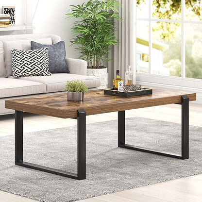 FOLUBAN Coffee Table, Modern Rustic Wood and Metal Center Table, Industrial Rectangle Cocktail Tea Table for Living Room, Brown, 47 Inch