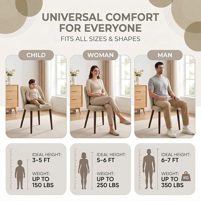 Upholstered Dining Chairs Set of 2, Modern Fabric Dining Chairs with Curved Backrest & Solid Rubber Wood Legs, Padded Kitchen Dining Room Chairs for Restaurant Cafe, Camel
