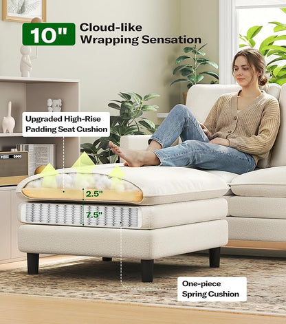 Welzona 3-Layers Cloud L Shaped Couch, 51" Loveseat Sofa Living Room, Bedroom - Tool-Free Assembly with Teddy Fabric Small L Shape Sofa - Beige - Removable Washable Covers - 650lbs Capacity