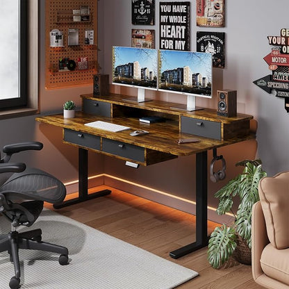Dual Motor Electric Standing Desk Frame,Adjustable height and length,The maximum size it can accommodate is 63*28 inches for the tabletop,3 Preset Heights,Rated for 264 pounds of weight.Black