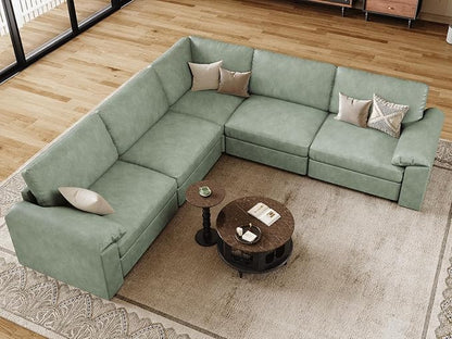 EASE MOOSE Oversized Corner Modular Sectional Sofa, Faux Leather Sectional Sofa with Deep Seat, Vintage Scratch Resistant Faux Leather Material, Extra Large L Shaped Couch,Green