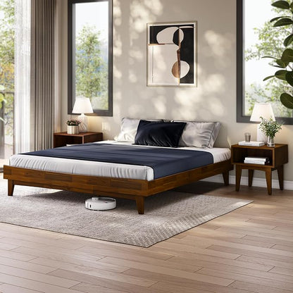Bme Catherine King Platform Bed Frame, Modern Bed Frame Without Headboard, Wooden Low Profile Bed Frame, Acacia Platform Bed Frame King, No Box Spring Needed, Supports up to 800lbs - Dark Chocolate