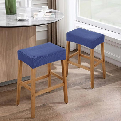 YISUN Stool Covers Rectangle - 2 Pack Stretch Waterproof Saddle Seat Cover Counter Bar Stools Bar Chairs Covers Kitchen Island Chairs Cushion Protector (2, Navy Blue)