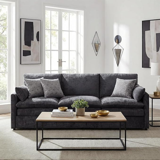 Iroomy 83" Chenille Cloud Couch, Modern Sofa 3 Seater, Comfy Plush Thick Cushions, Pocket Springs, Cloud-Like Comfort Sofas for Small Living Room Apartment, Dark Gray | 9.5" Thick Cushions