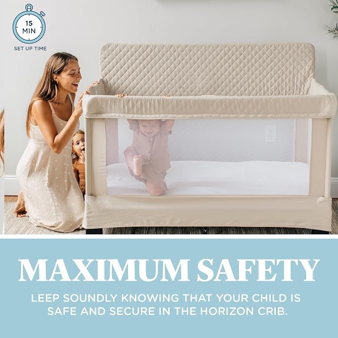 Baby Delight Lunaire Full Size Crib | Breathable Mesh Baby Crib | Tool-Free Assembly Baby Bed | 100% GOTS Certified Organic Cotton Fabric | Organic Oat