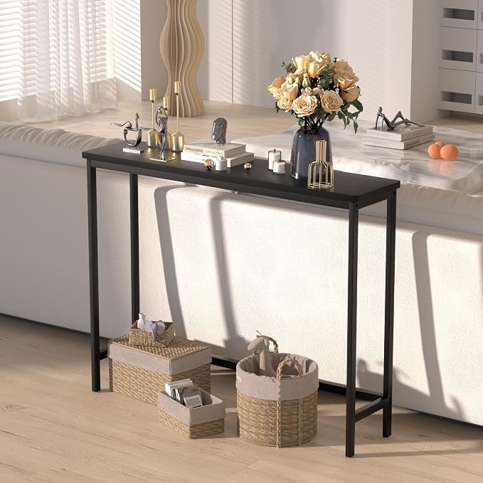 VASMIA Console Table, Entryway Table, Narrow Sofa Table, 39" Bamboo Hallway Table for Entryway, Living Room, Bedroom, Foyer, Black