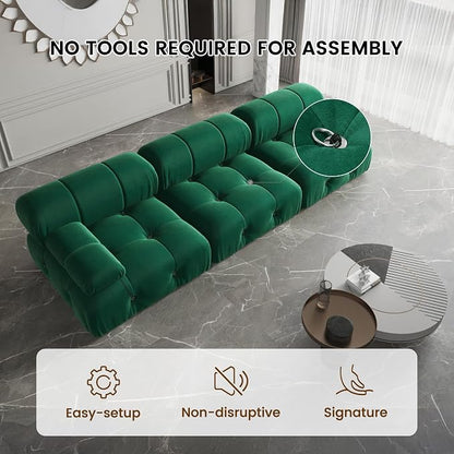 Convertible Modular Sectional Sofa, Modern Velvet Sofa 3-Seater Couch for Living Room, Apartment (104 in/Green)