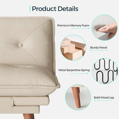 LINSY HOME Futon Sofa Bed, 70" Chenille Futon Couch with Adjustable Backrest Armrest, 3 in 1 Convertible Comfy Loveseat Sleeper Sofa Bed for Small Spaces Dorm Room Apartment Home Office(Khaki)
