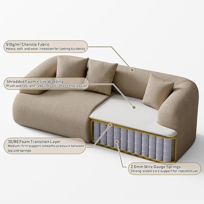 Boneless Couch Set, 91" + 75'' Cloud Couch Set, Chenille Curved Sofa, Modern Compression Sofa for Living Room, Bedroom and Apartment, No Assembly Required, Light Brown