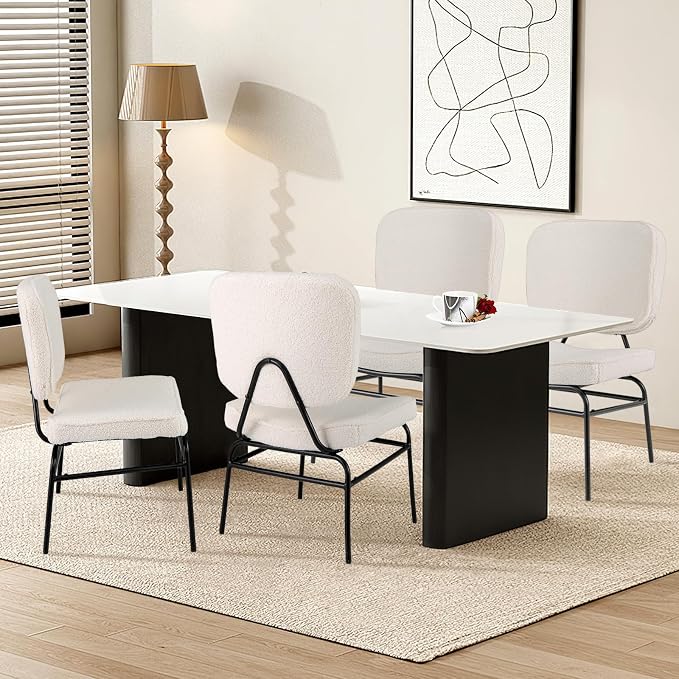 Giantex Modern Armless Accent Chair - Sherpa Reading Chair with Sponge Padding, Adjustable Foot Pads & Metal Frame, Upholstered Side Chair for Living Room, Bedroom & Reading Room, Beige