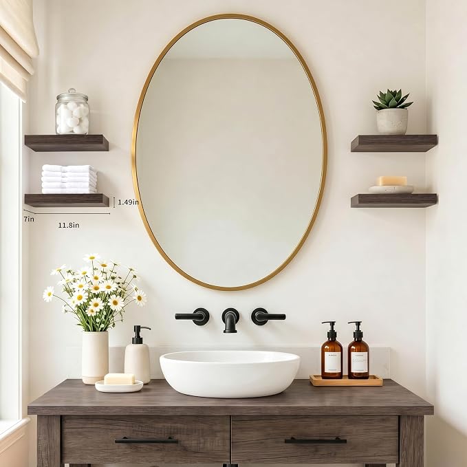 Smoke Gray Floating Shelves for Wall, Set of 4 Modern Wall Shelves Over Toilet for Bathroom, Bedroom, Kitchen & Living Room Decor Display, Minimal Storage & Wall Organizer, 12"x7"x1.5"