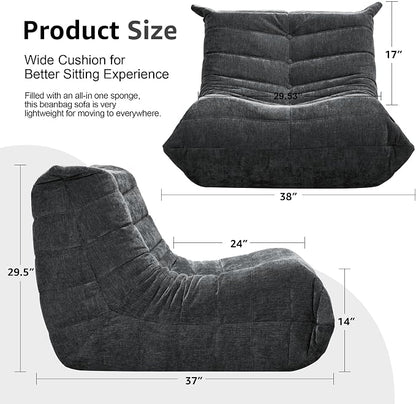 Hobestluk Adults Bean Bag Chair Faux Fur BeanBag Couch for Living Room | Darkgrey Chenille,Ergonomic Design,Memory Foam,Anti-slip Bottom,No Assembly Required,Decorative Style for Living Room