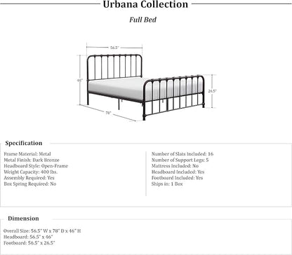 Lexicon Full Metal Bed Frame, Platform Bed with Strong Metal Slat Support Under Bed Storage, Full Bed Frame with Headboard, No Box Spring Needed, Easy Assembly, Full, Dark Bronze
