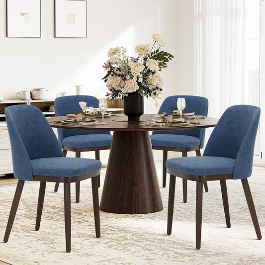 COLAMY Upholstered Dining Chairs Set of 4, Modern Kitchen Chairs with Back, Leather Side Dining Room Chairs with Wood Legs for Kitchen Dining Room Restaurant,Blue