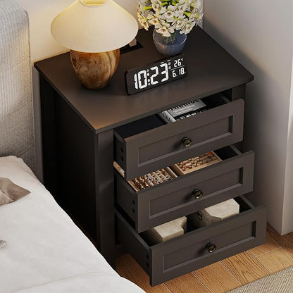 Farmhouse Dresser Nightstand Sets, 3-Piece Bedroom Furniture Set for Home | 5 Drawer Dresser Closet & 3 Drawer Nightstand Set of 2, Chest of Drawers for Bedroom, Living Room, Entryway, Black
