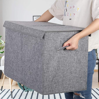 popoly Large Toy Box Storage with Lid, Collapsible Sturdy Toy Chest Storage Bin Box with Rivets Handles for Kids, Boys, Girls, Nursery, Playroom, Living Room, Bedroom, 25"x 13" x 16" (Linen Gray)