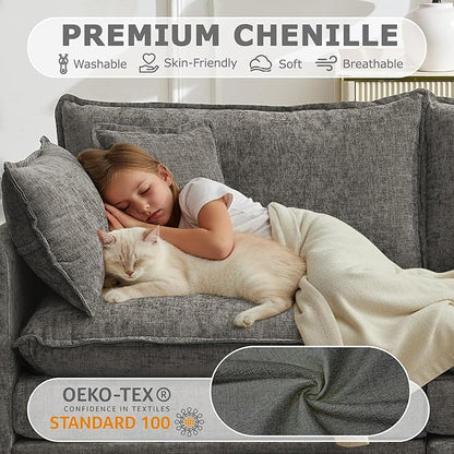 78" Modular Sectional Sofa, Cloud Couch Loveseat Sofa, Deep Seat Washable Chenille Fabric Sofa with Throw Pillows, 2 Seat Modern Couches for Living Room Bedroom Apartment, Grey