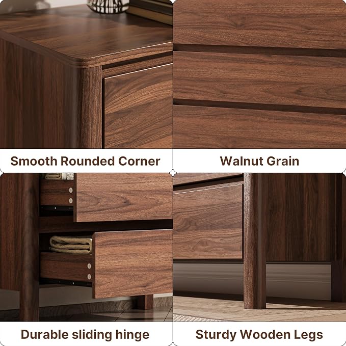 MAISONARIA Walnut 3-Piece Dresser Bedroom Set, 9 Drawers Dresser & 2 Drawer Nightstands with Hidden Handles, Wood Chest of Drawers for Bedroom, Living Room, Entryway