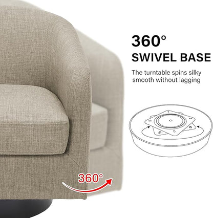 Swivel Barrel Accent Chair, Modern Round Linen Arm Chair for Living Room, Bedroom, Comfy Club Reading Chairs for Adults（Linen Fabric, Light Brown, Set of 1