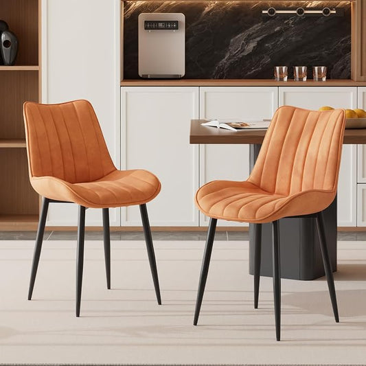VECELO Dining Chairs Set of 2, Velvet Fabric & Metal Frame, Mordern Style for Kitchen, Living Room,Offcie, Brown