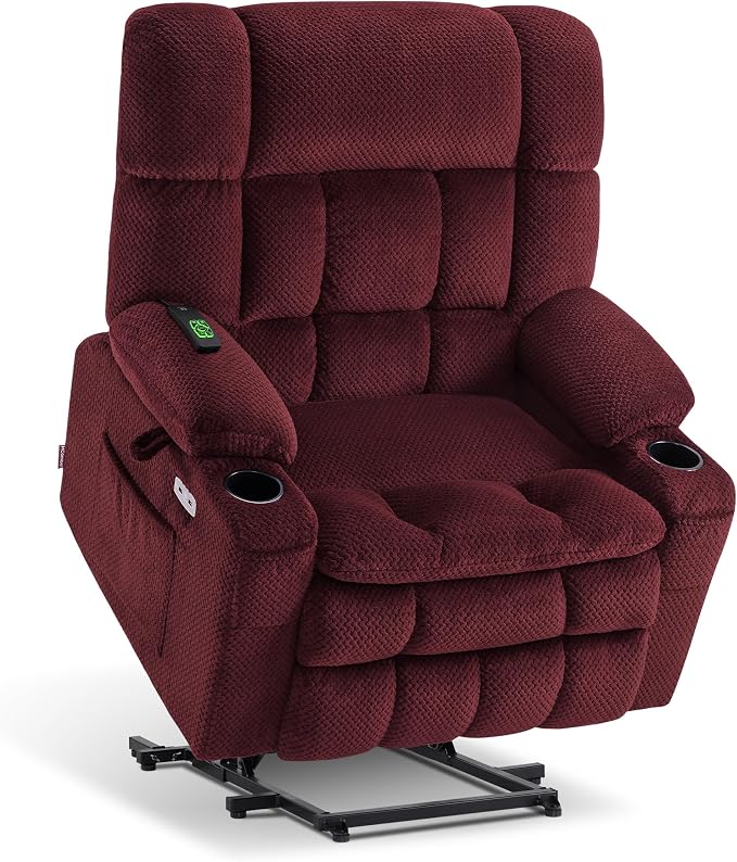MCombo Extra Wide Dual Motor Power Lift Recliner Chair for Elderly, Zero Gravity Lift Chair with Heat and Massage, Infinite Position Recliners, USB Ports, Fabric R7897 (Burgundy, Medium-Wide)