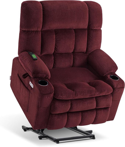 MCombo Extra Wide Dual Motor Power Lift Recliner Chair for Elderly, Zero Gravity Lift Chair with Heat and Massage, Infinite Position Recliners, USB Ports, Fabric R7897 (Burgundy, Medium-Wide)