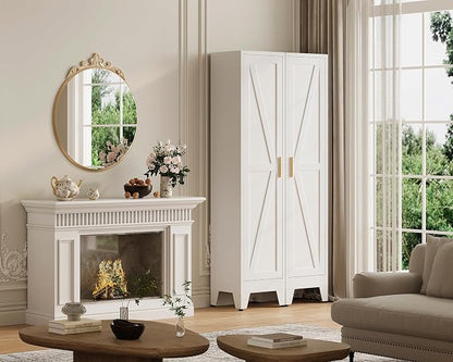 67“H Narrow Pantry Cabinet,Tall Skinny Pantry Storage Cabinet with Adjustable Shelves,Metal Narrow Kitchen Storage Cabinet,Slim and Thin Pantry Cabinets for Living Room Dining Room, White