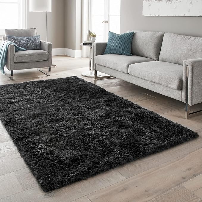 Ophanie Black Rugs for Living Room, Fluffy Furry Shaggy Fuzzy Area Rug, 5x8 Carpets for Bedroom Shag Plush Soft Large, Kids Home Decor Aesthetic with Over 99 pcs Pile fibers