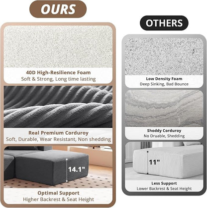 Modular Sectional Sofa Modern 108" L Shaped Boneless Cloud Couch with Deep Seat,Sectional Couch for Living Room Bedroom Apartments Dorms,No Assembly Required Ships in a Box, Dark Grey