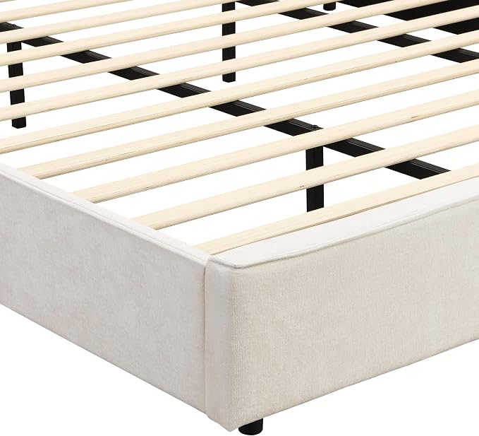 Christopher Knight Home Hazel 49.20" H King Headboard Bed, Upholstered King Size Bed, Slats Panel Support Platform, No Spring Box Needed, Wingback Headboard with Reading Lamps and USB, Beige
