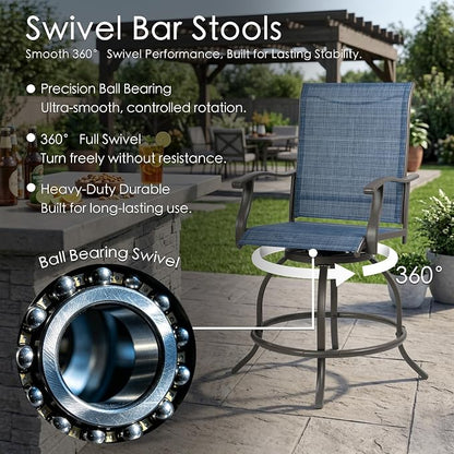 Kozyard Isabella Outdoor Swivel Bar Stools, Counter Height Patio Swivel Chairs with Textilene Seat, Outdoor Bar Height Chairs for Backyard, Bistro, Patio Bars, Navy Blue