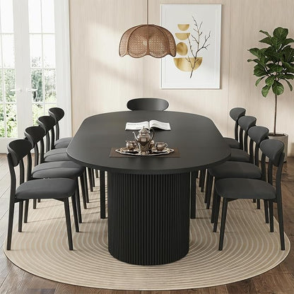 weselon 42"-105" Extendable Dining Table for 4-12, Expandable Oval Dining Room Table with Fluted Pedestal Base & Reinforced Metal Support Leg, Large Modern Kitchen Table for Dining Room (Black)
