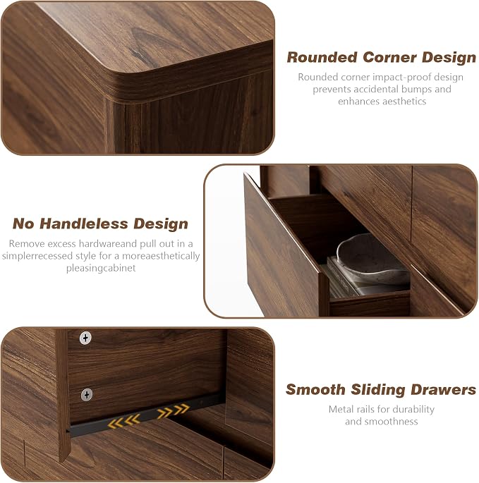 3 Pieces of Dresser and Nightstand Set,55 Inch Width 9-Drawer Dresser & 2-Drawer Nightstands Set of 2,Nightstand with USB&Type C Charging Station&Outlets, Modern Design for Bedroom, Walnut