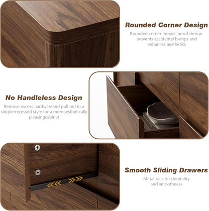 3 Pieces of Dresser and Nightstand Set,55 Inch Width 9-Drawer Dresser & 2-Drawer Nightstands Set of 2,Nightstand with USB&Type C Charging Station&Outlets, Modern Design for Bedroom, Walnut
