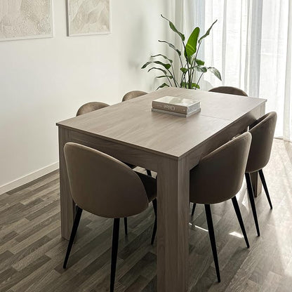 Mobili Fiver, Easy, Extendable Dining Table, 55.1(86.6) x35.4 in, Pearled Elm, for 6-8 People, Expandable Dining Table for Kitchen, Italian Furniture