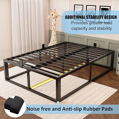 Bilily 18 Inch Queen Bed Frame with Steel Slat Support,Heavy Duty Metal Platform Bed Frame Queen Size Mattress Foundation,No Box Spring Needed,Easy Assembly,Noise Free,Black