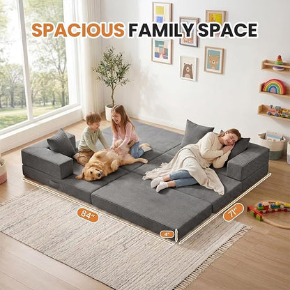 Boneless Couch Small,Convertible Sleeper Sofa Bed, Modular Sectional Sofa, Modern Tri-Folding Cloud Couch with L-Shape Chaise, Corduroy Futon Couches for Small Spaces Apartment,No Assembly