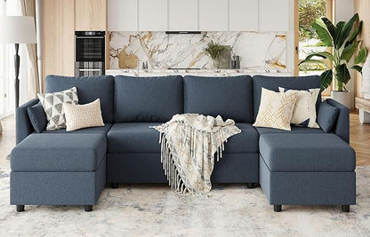 Huatean Home 114.17" Modular Sectional Sofa, 6 Seat Modular Couch with Storage, Memory Foam, Convertible Sectional Couches for Living Room, U Shaped Comfy Modular Sofa with Chaise, Blue Grey