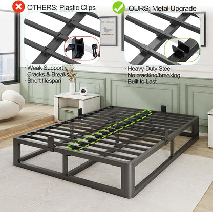 Bilily 10 Inch Full Bed Frame with Round Corner, Heavy Duty 3500 LBS Steel Slats Support with Mattress Slide Stopper, No Box Spring Needed, Noise Free, Easy Assembly