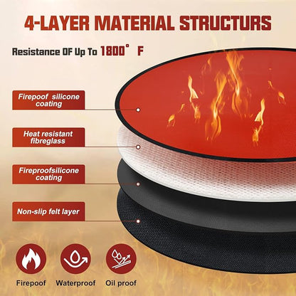 20" Tabletop Fire Pit Mat for Solo Stove Mesa XL, Easy Clean Small BBQ Mat for Outdoor BBQ,Reusable Waterproof Pad,Three-Layer Fireproof and Heat-Resistant Barbecue Mat for Tabletop Fire Pit-Red