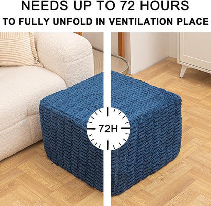 Asuprui Round Square Pouf Ottoman Foot Rest – Lightweight Modern Footstool with Plush Foam Filling, Perfect for Living Room Decor & Cozy Comfort – 20x20x14 Inch Chic Accent Piece (Navy Blue)